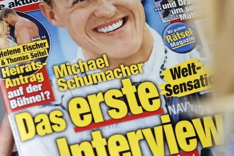 Die Aktuelle vom 15. April 2023. Das beworbene „erste Interview“ wurde von einer KI generiert.