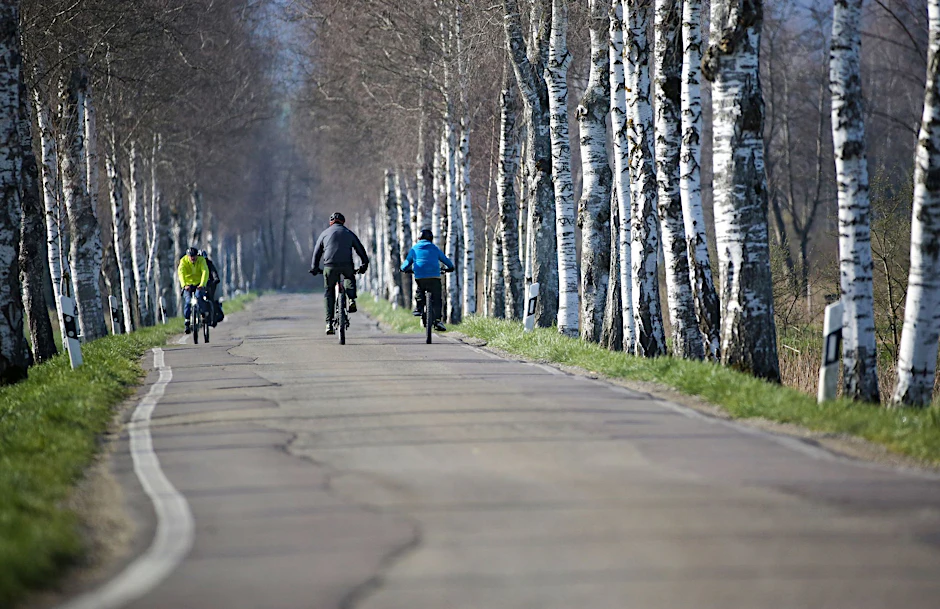 Radfahrer sind im baden-württembergischen Pfrungen unterwegs.  
