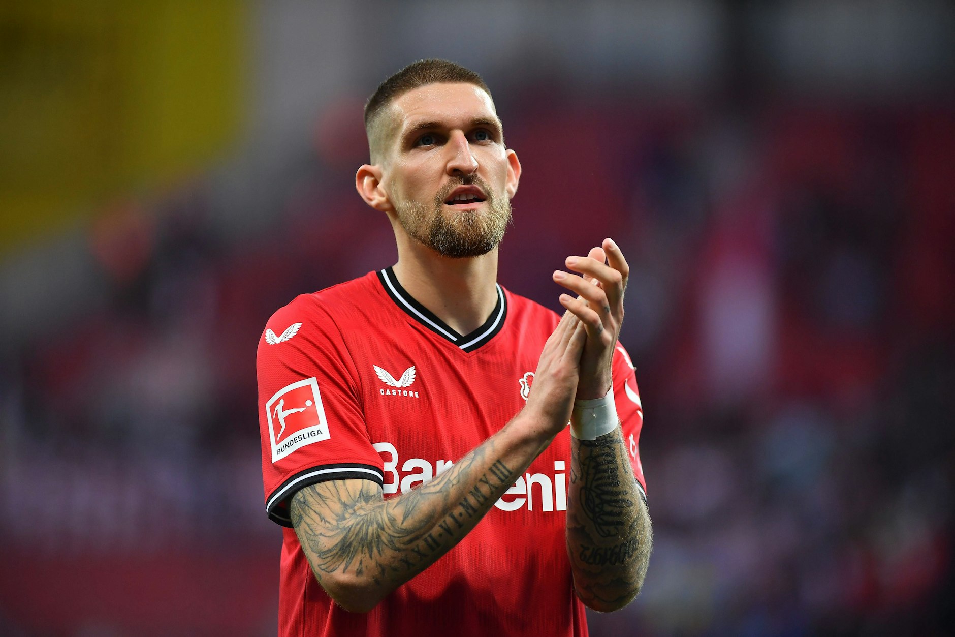 Robert Andrich nach dem 2:0 Heimsieg von Bayer Leverkusen gegen den RB Leipzig.&nbsp;