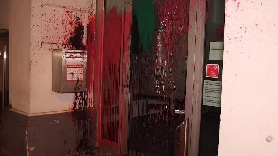 Farbanschlag auf das Jobcenter in Berlin.Morris Pudwell