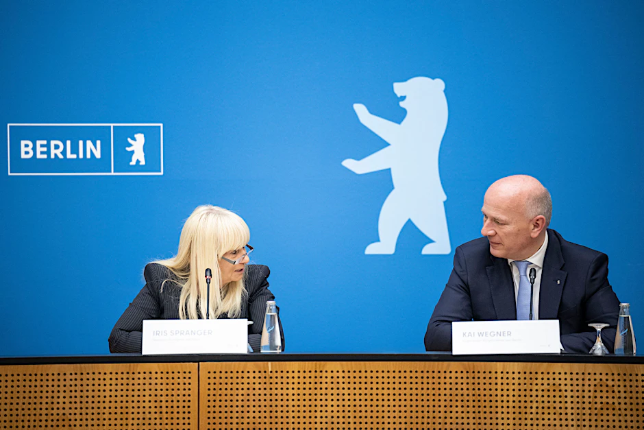 Kai Wegner und Iris Spranger am Dienstag bei der Senatspressekonferenz