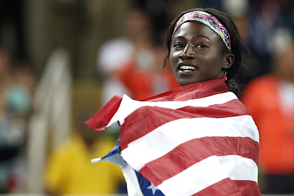 Die US-amerikanische Sprinterin Tori Bowie nach einem Rennen bei den Olympischen Spielen in Rio den Janeiro.&nbsp;