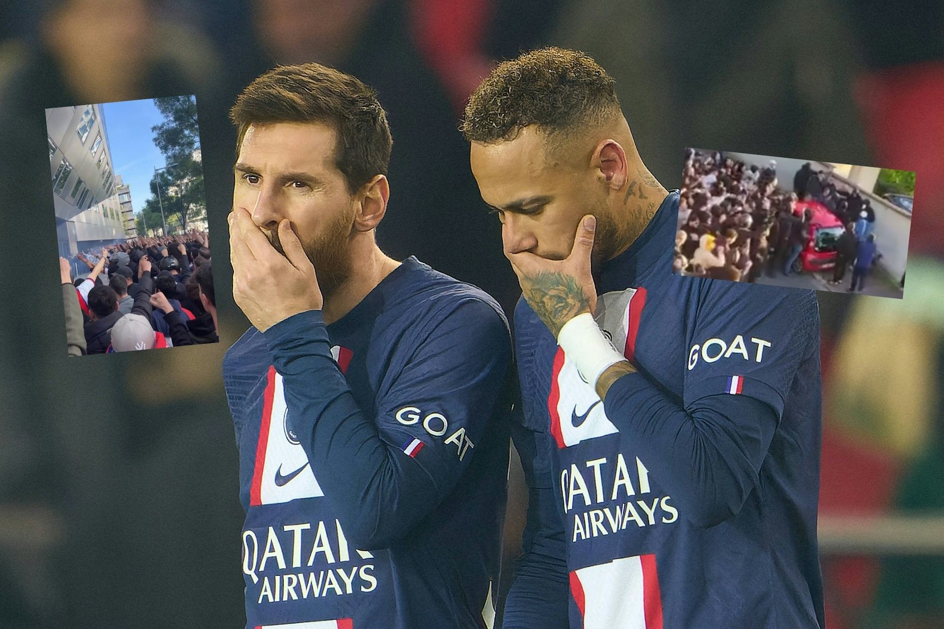 Die Fans von PSG versammelten sich vor dem Trainingsgelände, beleidigten Messi und zogen später vor das Haus von Neymar (r.).