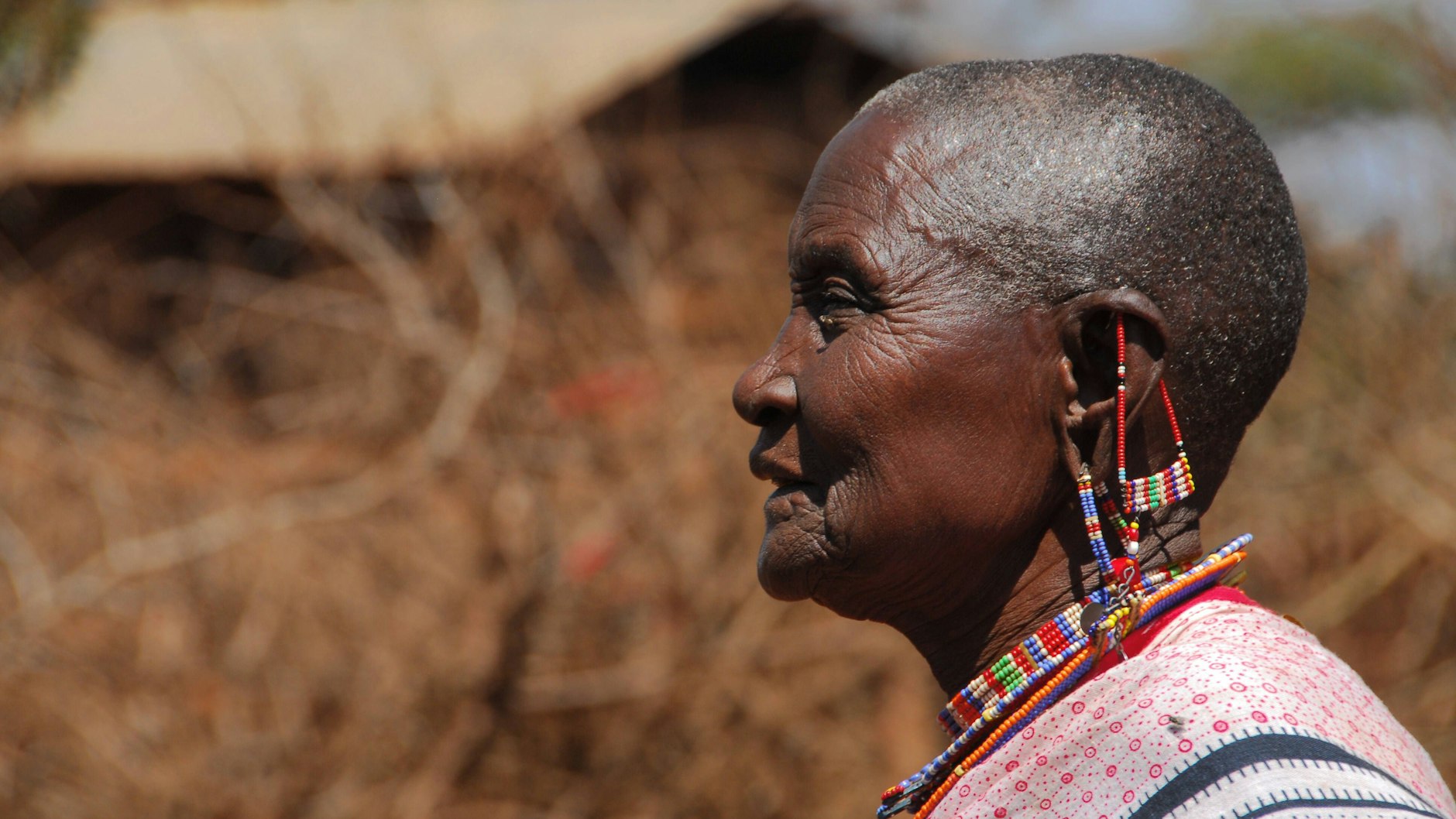 Eine ältere afrikanische Frau der Masai in Kenia. Hier sind alle fifty up