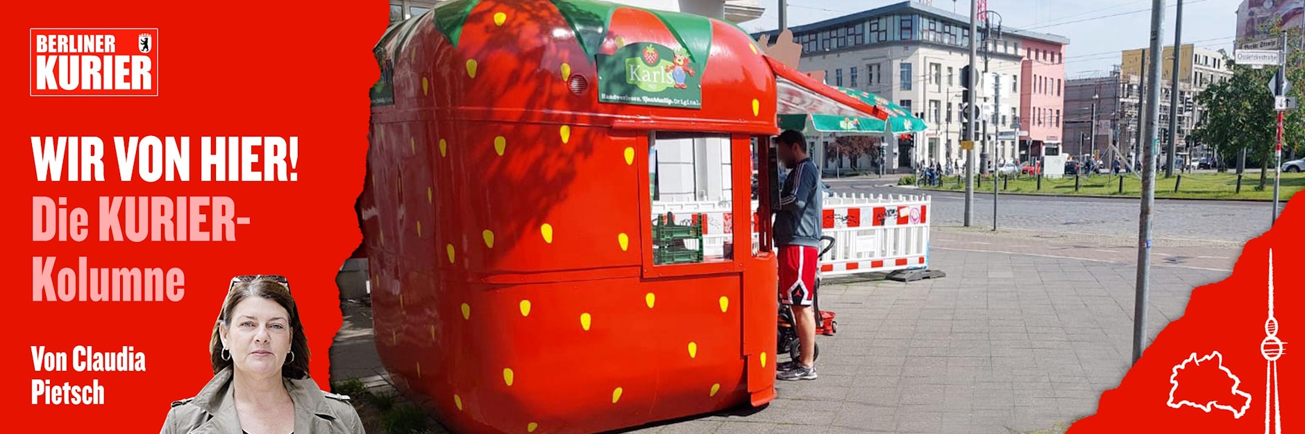Das knallrote Erdbeerhäuschen an einer Nebenstraße in der Nähe vom Anger in Alt-Pankow ist nicht zu übersehen.