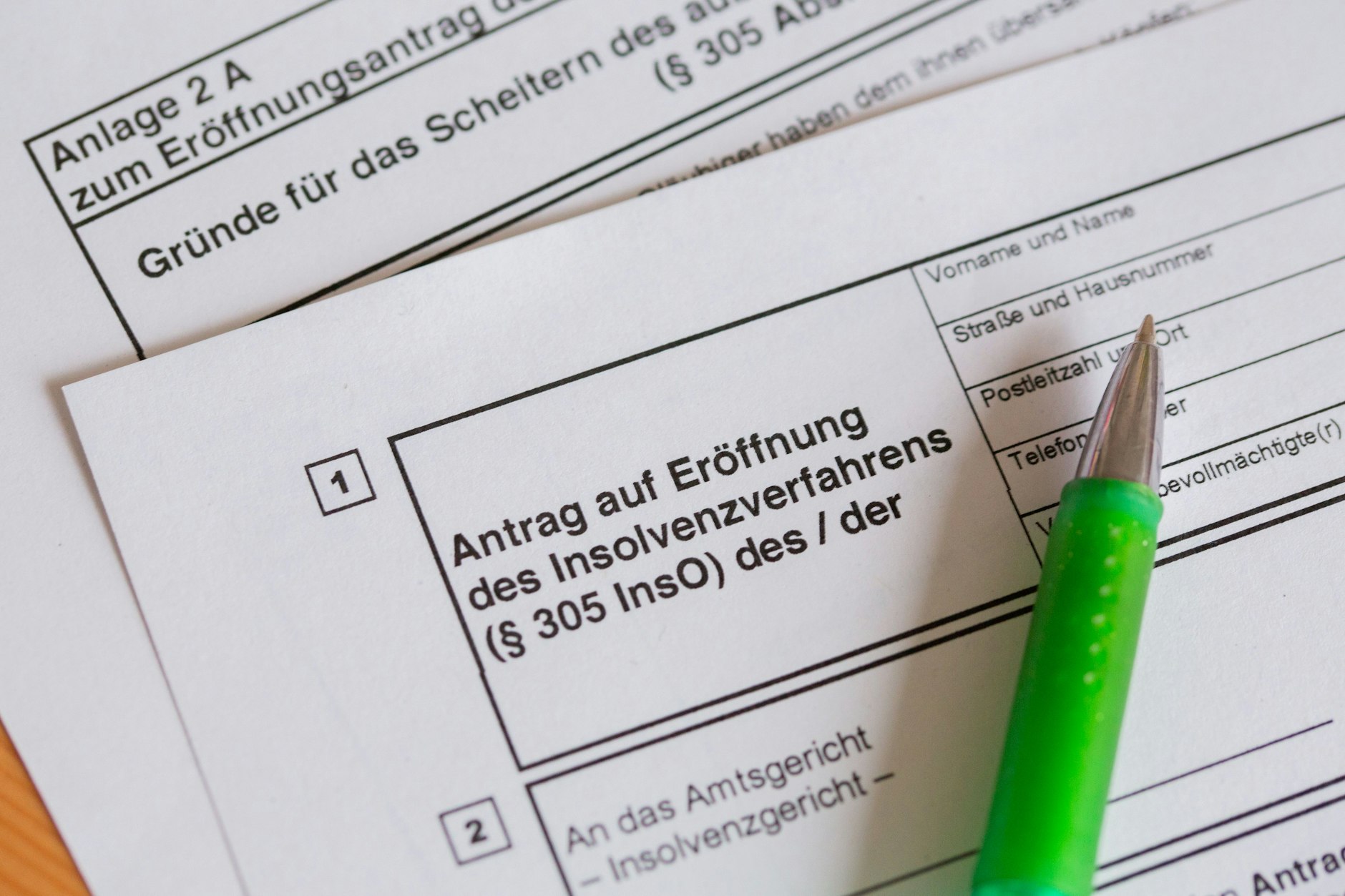 Ein Antrag zur Eröffnung eines Insolvenzverfahrens. 