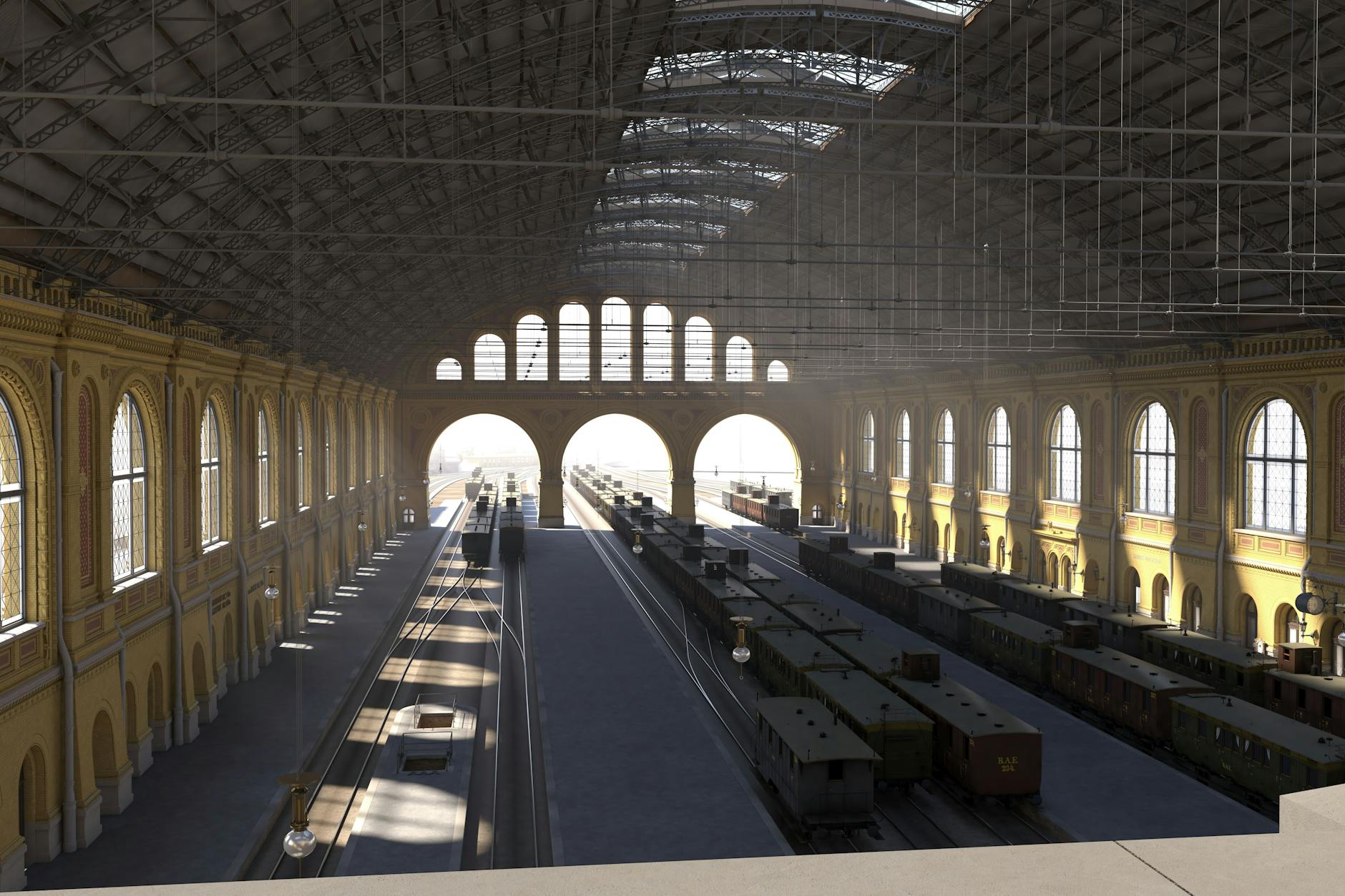 Willkommen in der Bahnsteighalle des Anhalter Bahnhofs! Bei der Eröffnung war sie die größte Halle dieser Art auf dem europäischen Kontinent - breiter als die Straße Unter den Linden.