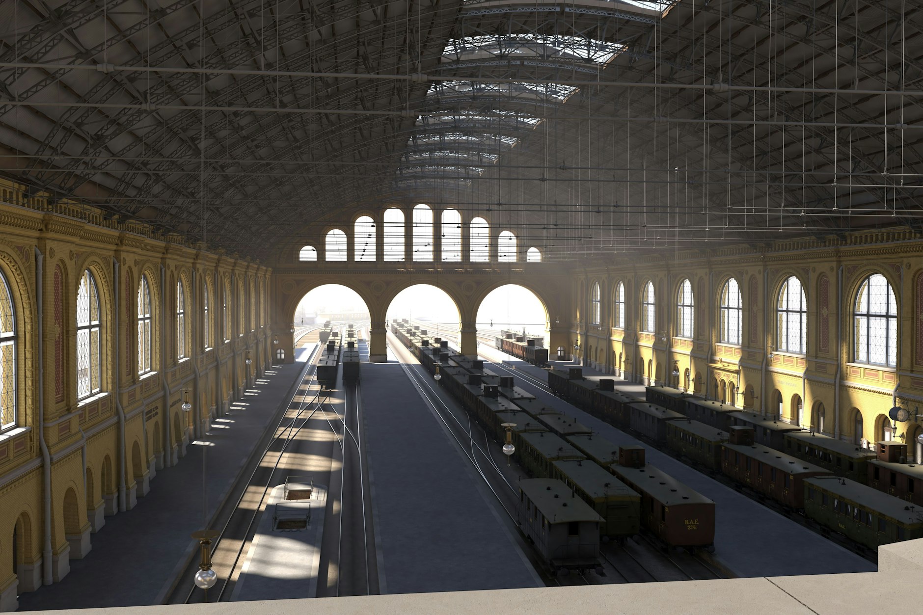 Willkommen in der Bahnsteighalle des Anhalter Bahnhofs! Bei der Eröffnung war sie die größte Halle dieser Art auf dem europäischen Kontinent - breiter als die Straße Unter den Linden.