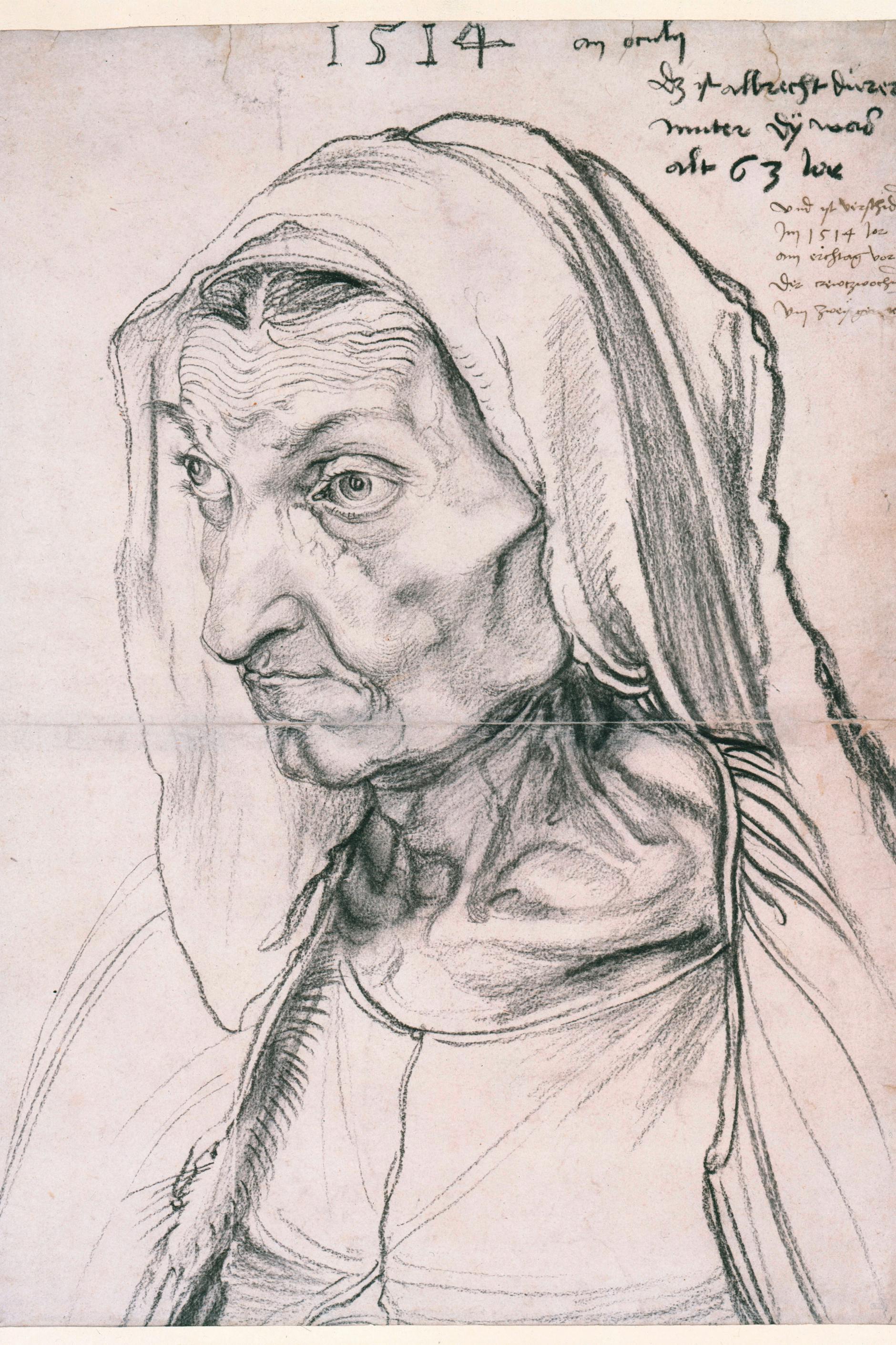 Albrecht Dürers Mutter „Barbara Dürer geb. Holper“, 1514, Kohle
