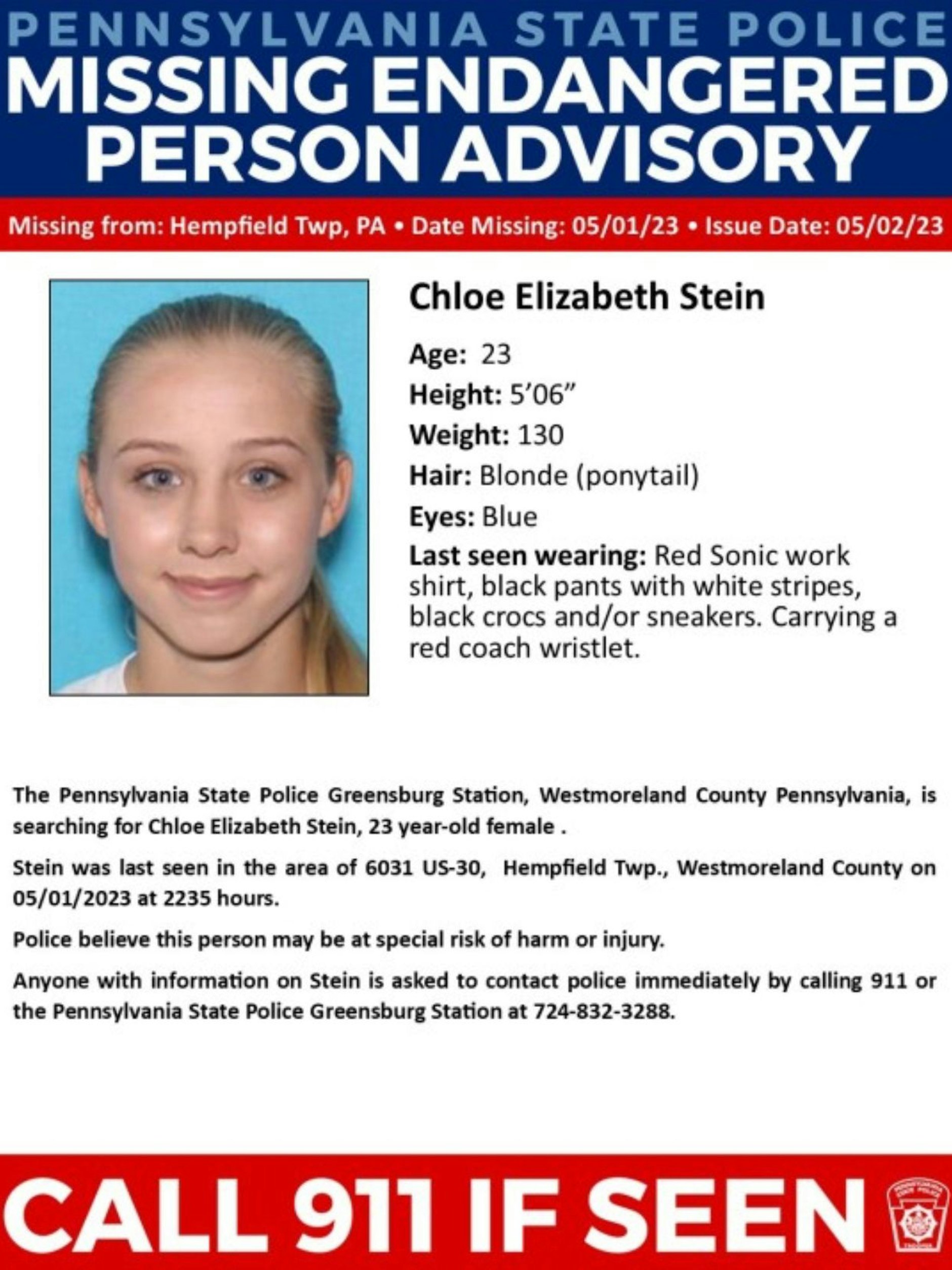 So suchte die Polizei nach der vermissten Chloe Elizabeth Stein.