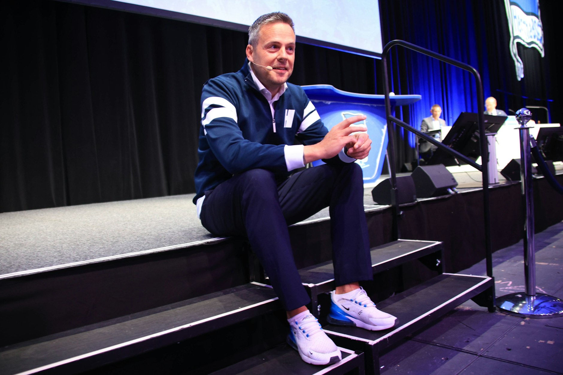 Hertha-Präsident Kay Bernstein eröffnete um 11 Uhr in der Messehalle 18 die Mitgliederversammlung.&nbsp;