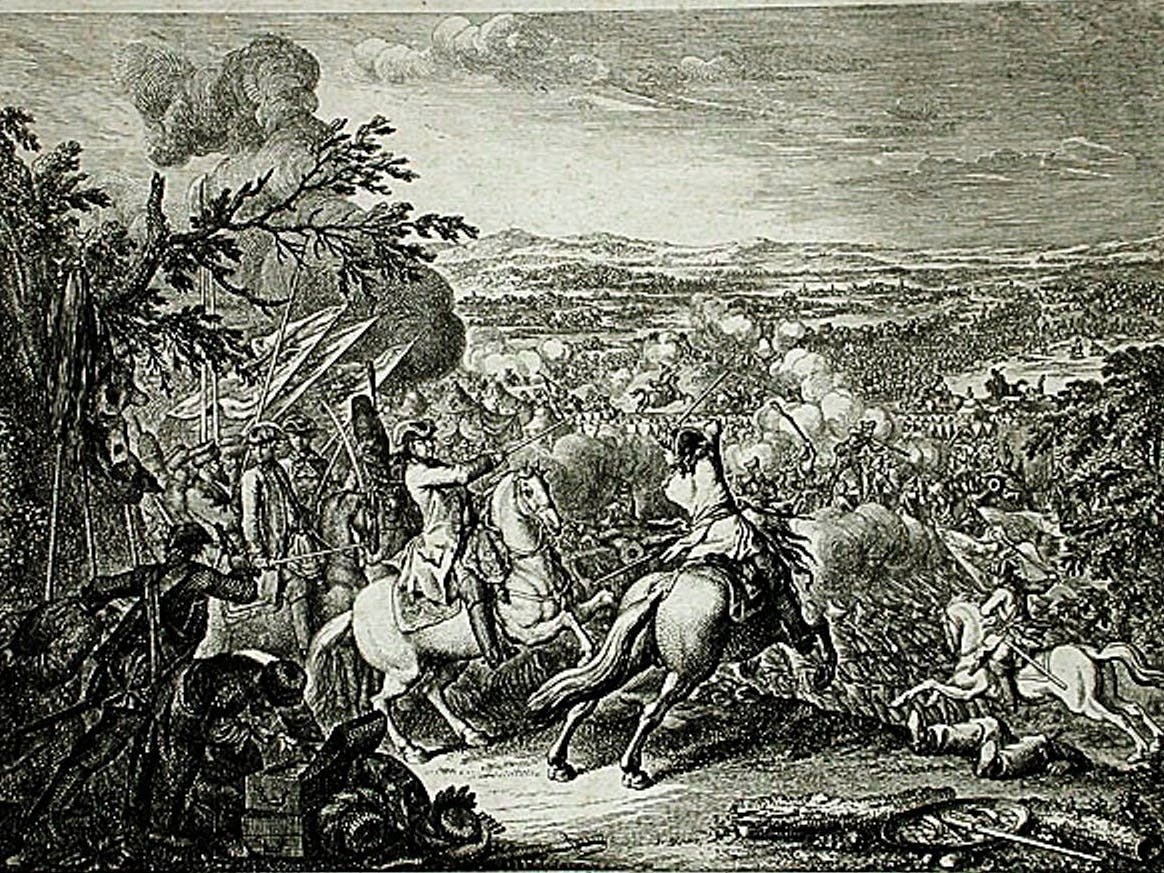 Rumjanzows Sieg über die Türken den 1. August 1770 am Kahul. Der populäre Berliner Grafiker Daniel Nikolaus Chodowiecki hielt das ferne Geschehen im Bild fest.