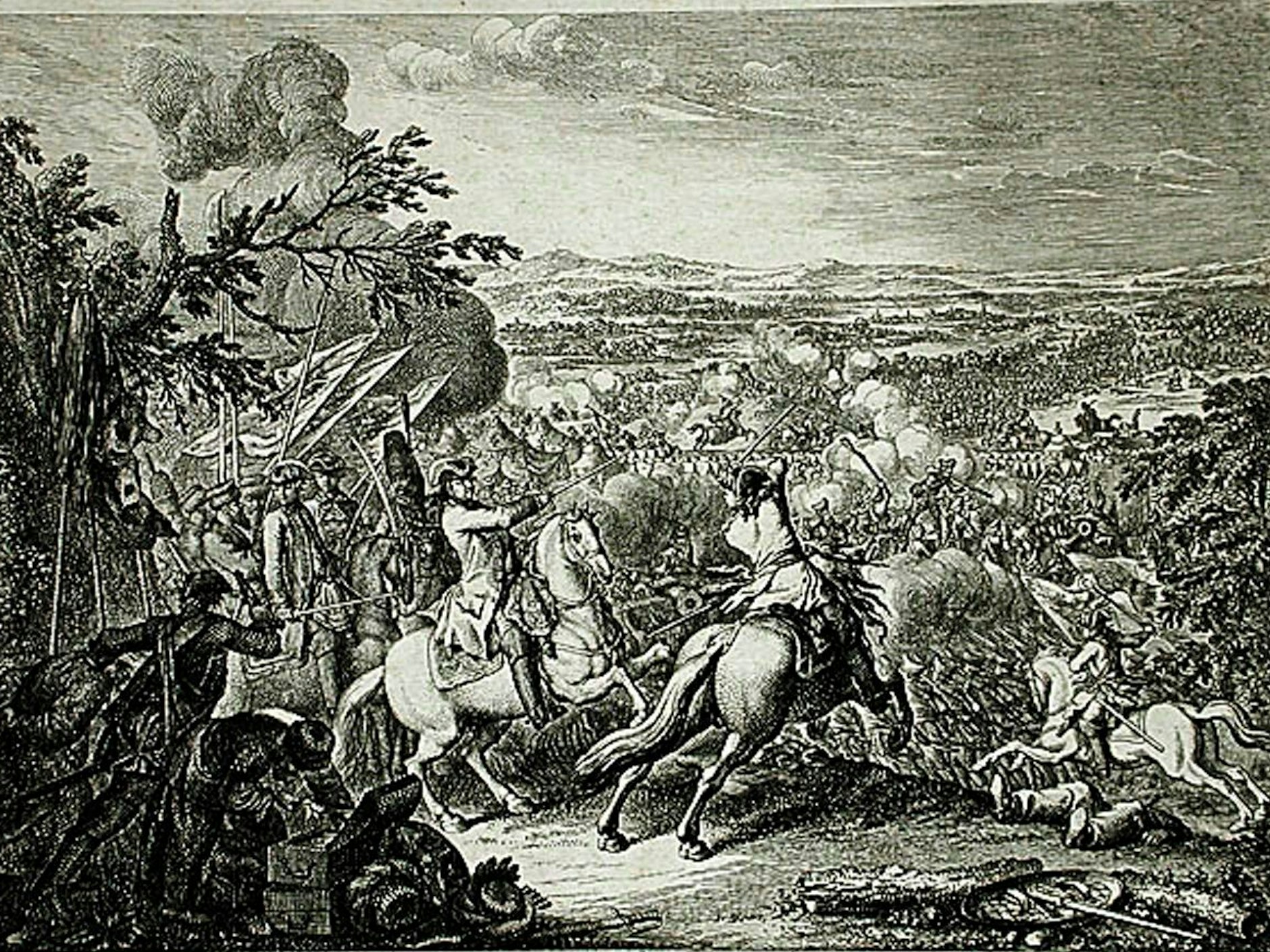 Rumjanzows Sieg über die Türken den 1. August 1770 am Kahul. Der populäre Berliner Grafiker Daniel Nikolaus Chodowiecki hielt das ferne Geschehen im Bild fest.