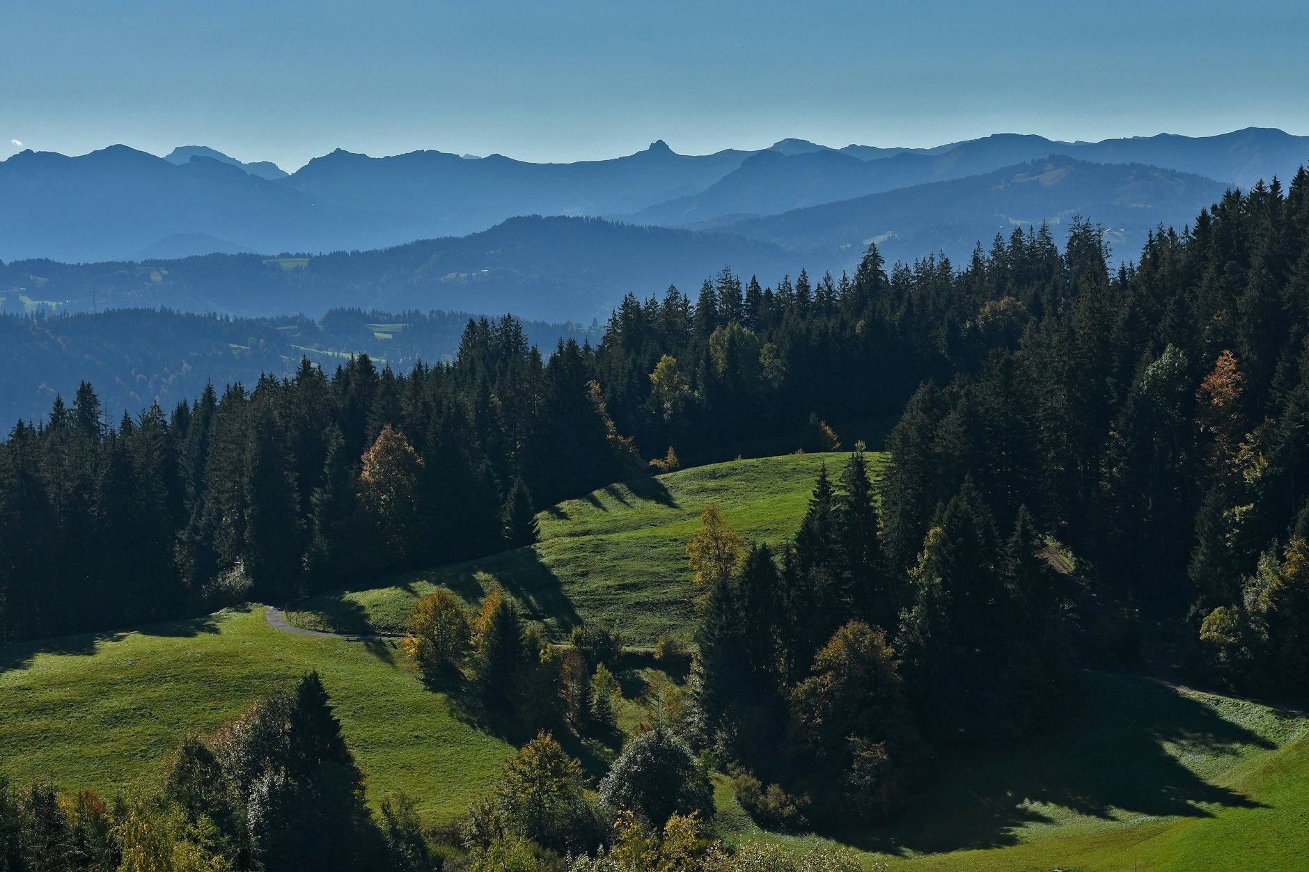 Blick vom Pfänder zu den Bergen. Am beliebten Wanderberg kam es zuletzt vermehrt zu Hangrutschen.