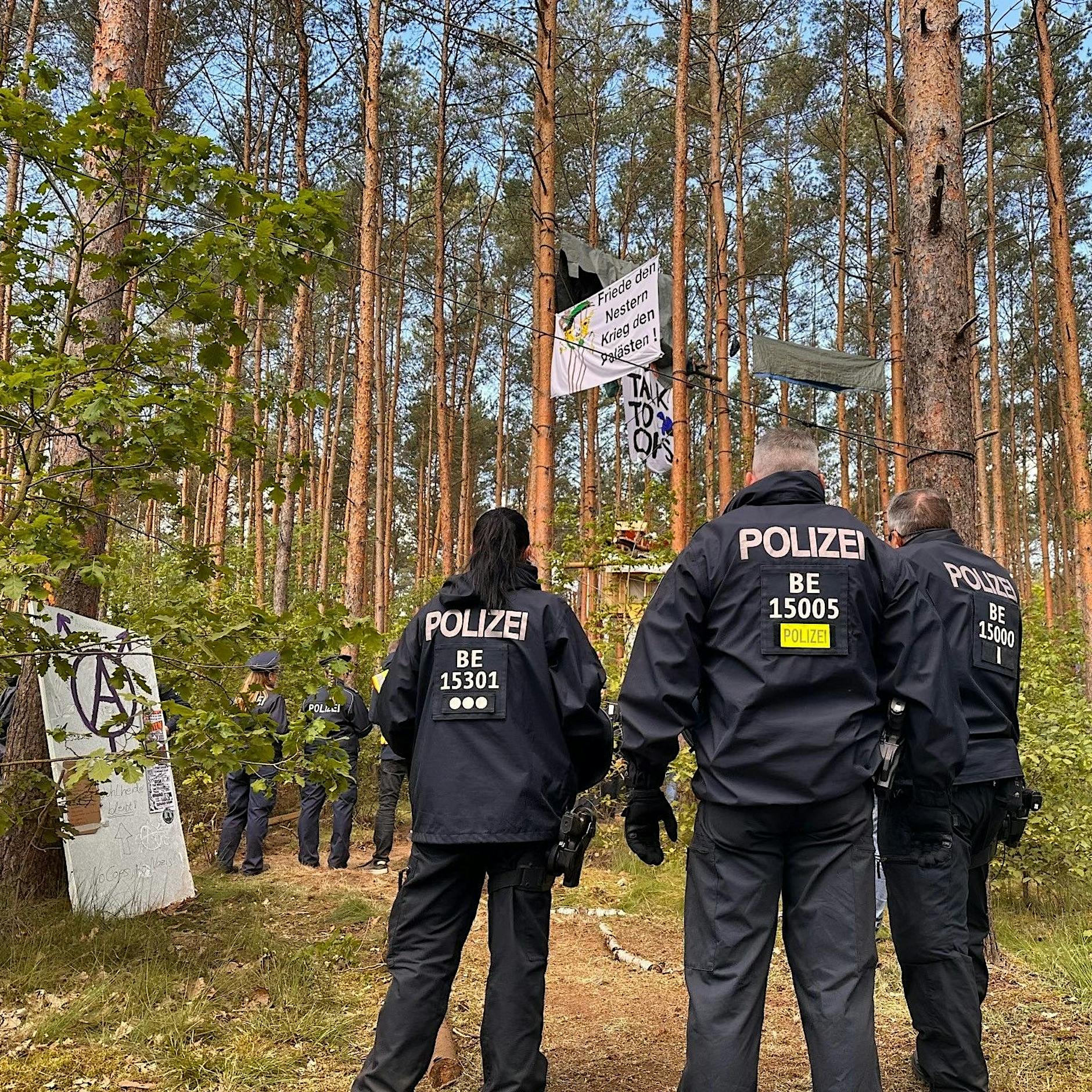 Protestcamp in der Wuhlheide geräumt: Polizei holt Besetzer von Bäumen