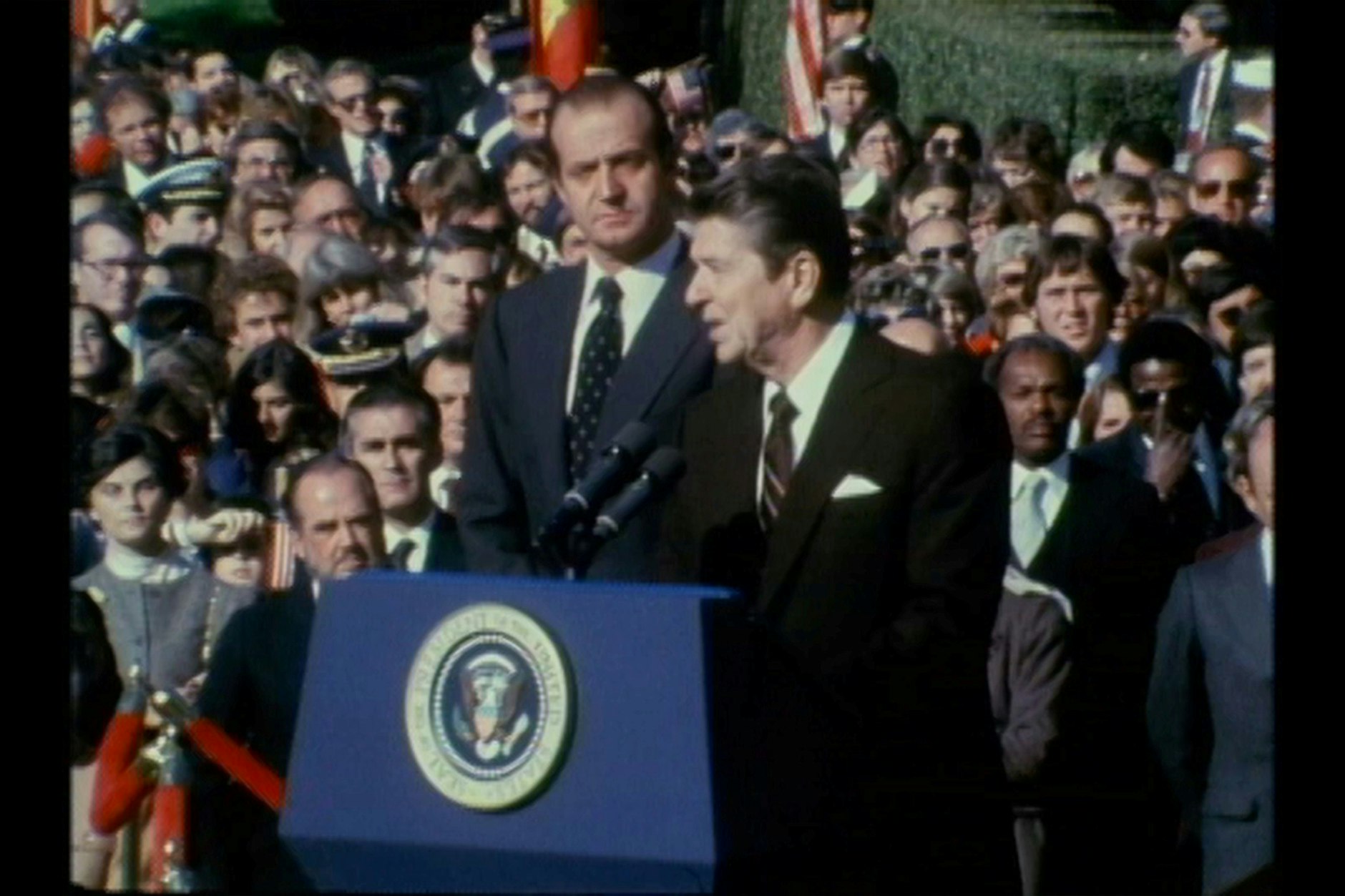 Champion of Democracy: König Juan Carlos I. wird von Präsident Ronald Reagan im Weißen Haus empfangen.