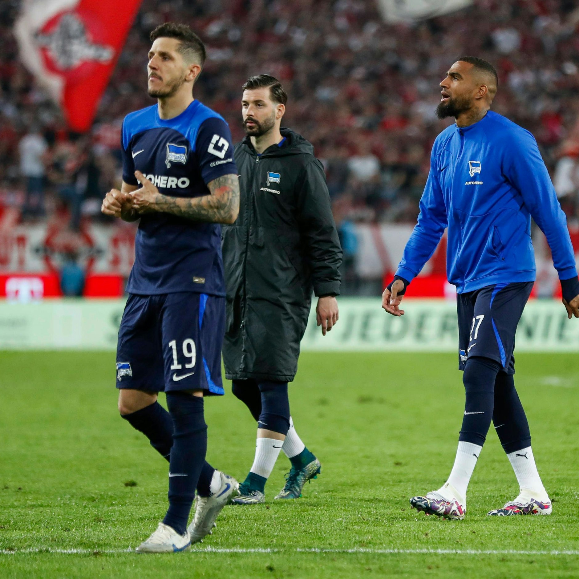 Die Verträge von Stevan Jovetic, Marvin Plattenhardt und Kevin-Prince Boateng (v.l.) laufen bei Hertha aus.