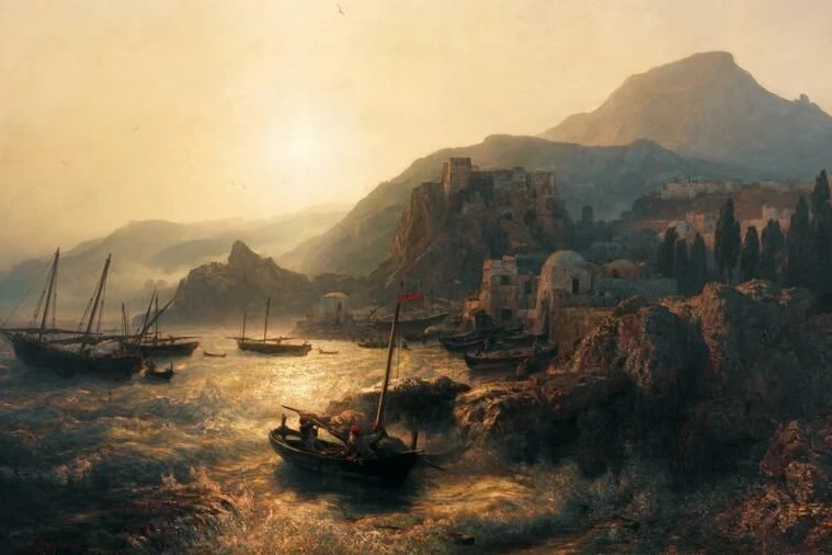 Gegenstand des Streits ist das Gemälde „Kalabrische Küste – Scilla“ von Andreas Achenbach (1861).