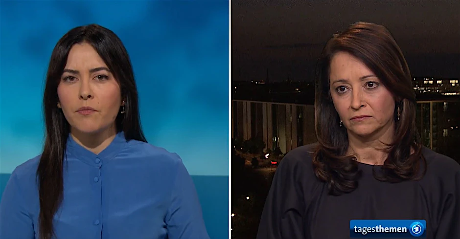 Berlins Justizsenatorin Felor Badenberg (r.) in den ARD Tagesthemen