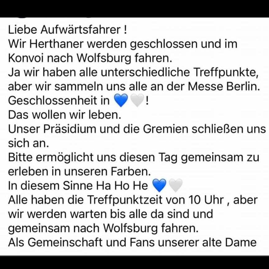 So rufen sich die Fans im Internet gegenseitig zum Konvoi nach Wolfsburg auf.