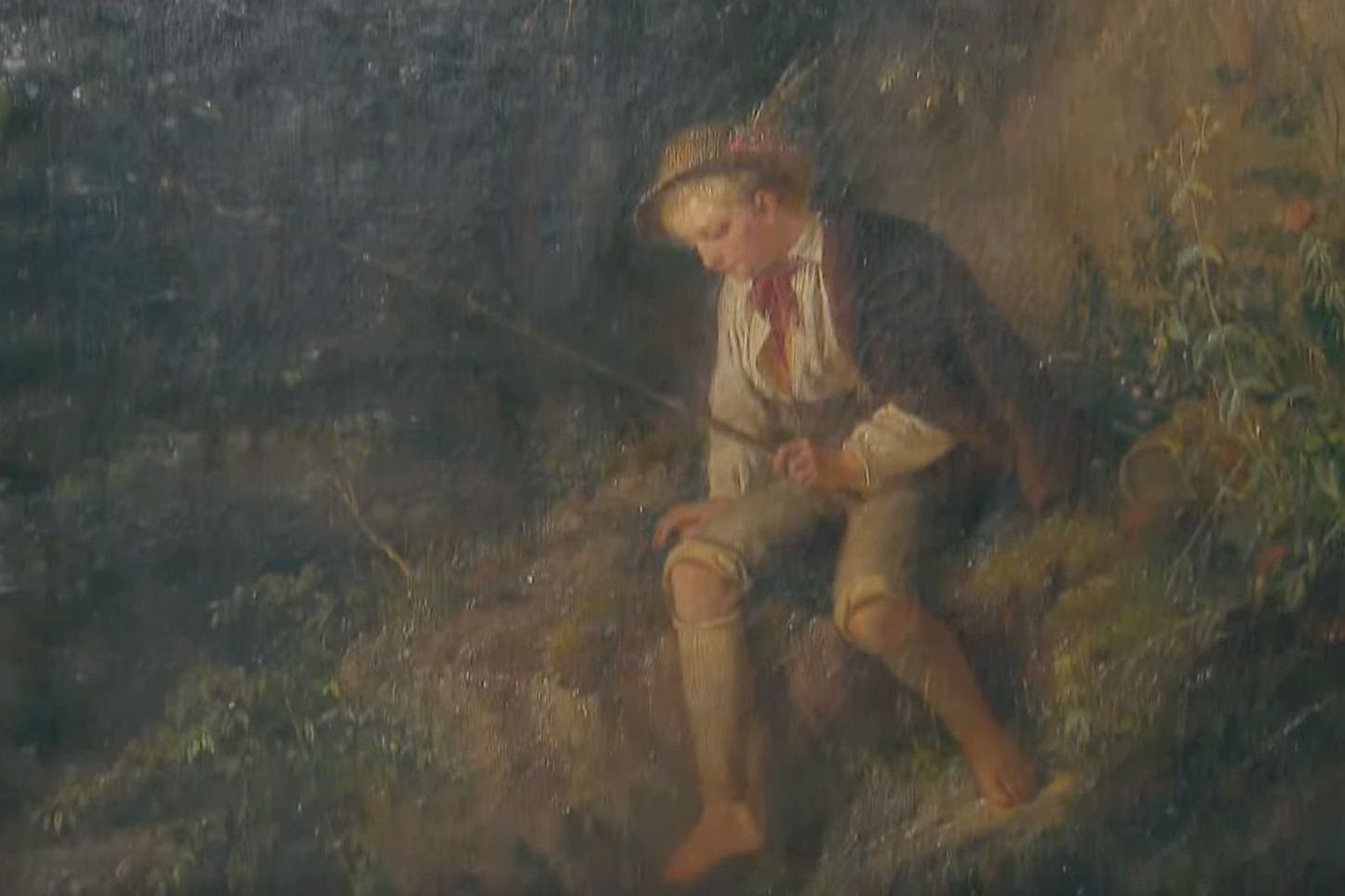 Der einsame Angler – restaurationsbedürftig, dennoch ist das Bild den Händlern etwas wert.