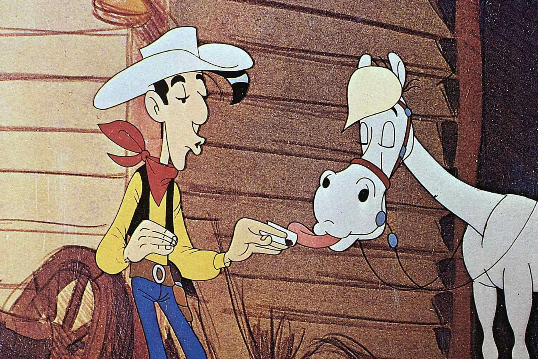 Lucky Luke im Jahr 1971: Damals durfte sein treuer Begleiter Jolly Jumper noch beim Zigarettendrehen helfen.