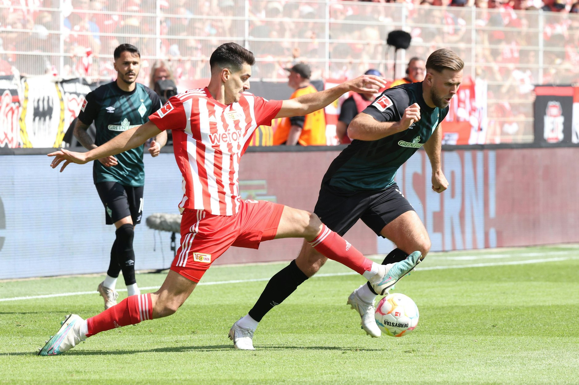 Diogo Leite – hier gegen Bremens Niclas Füllkrug – war eine feste Größe in der Abwehr des 1. FC Union.