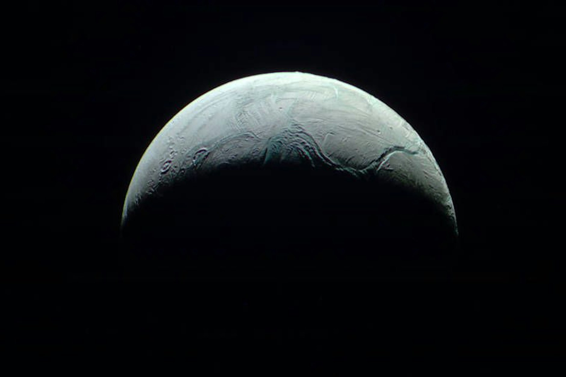 Saturn's moon Enceladus is covered in a thick layer of locally fragile ice.