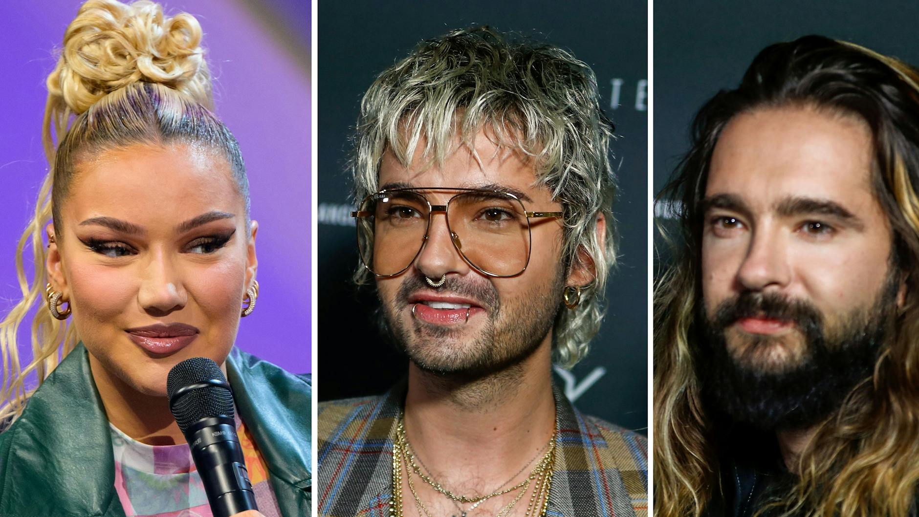 Die Rapperin Shirin David (v.l.n.r.) sowie die Musiker Bill und Tom Kaulitz sitzen in der neuen Jury von „The Voice of Germany“.