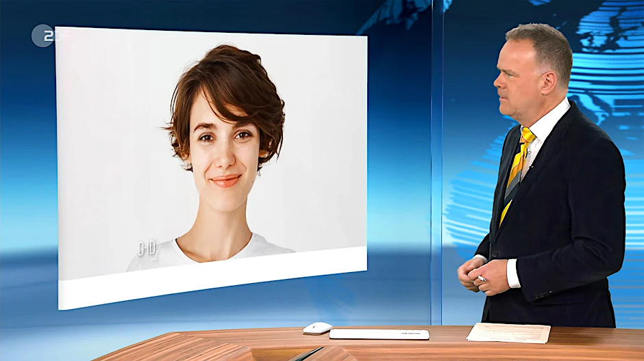 Jenny sieht so ganz und gar nicht nach Künstlicher Intelligenz aus. Im Fernsehinterview lächelte sie nett. Doch wer weiß, was die KI am Ende so im Schilde führt.