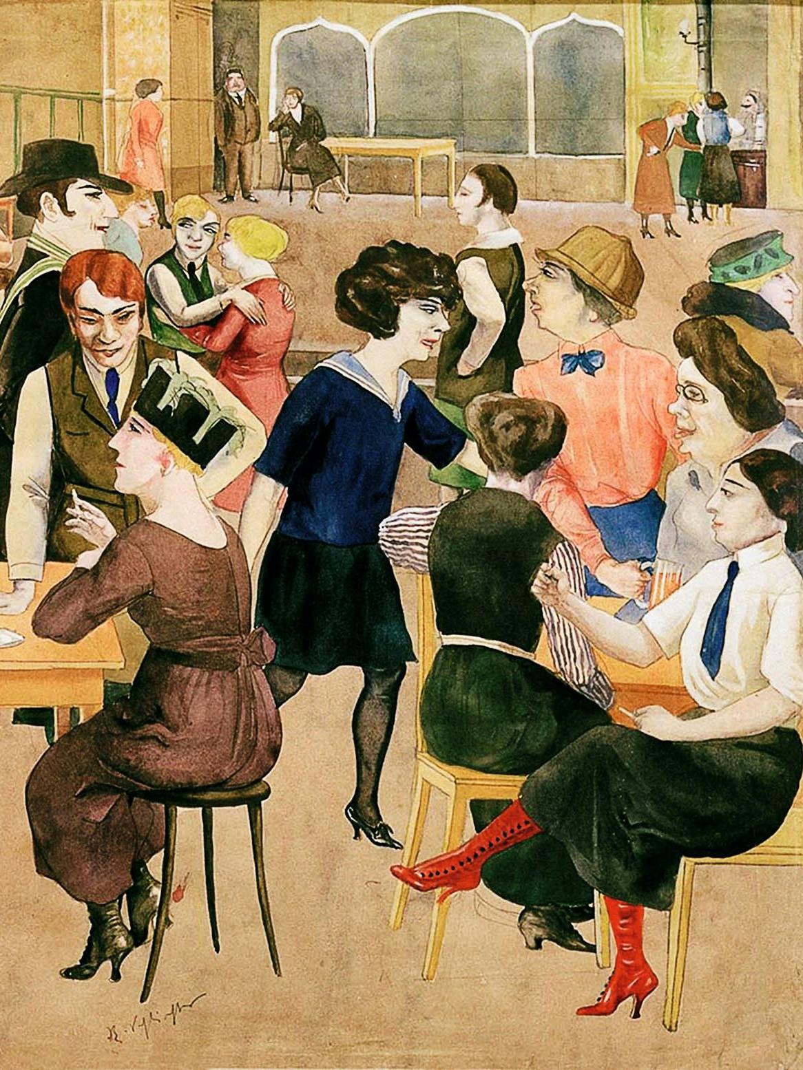 Da staunt der Herr am Eingang: 1925 verewigte Rudolf Schlichter den Toppkeller in seinem Bild „Damenkneipe“.