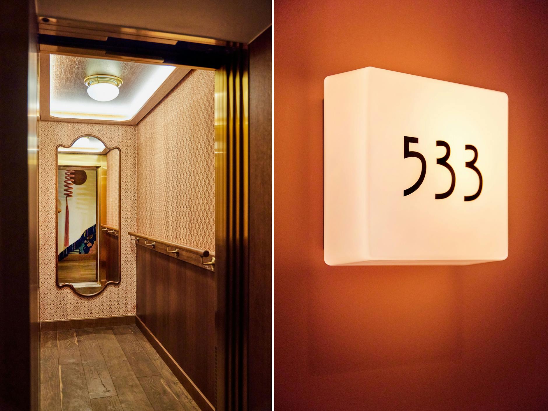 Links: Selbst die Fahrstühle im neuen Charlottenburger Hotel beweisen cineastische Qualitäten. Rechts: Insgesamt zählt das erste Hoxton in Deutschland rund 230 Zimmer.