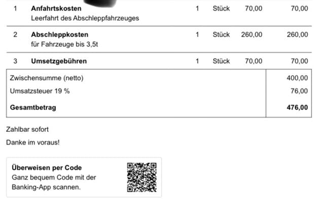 Die Rechnung, die die Firma verschickt.