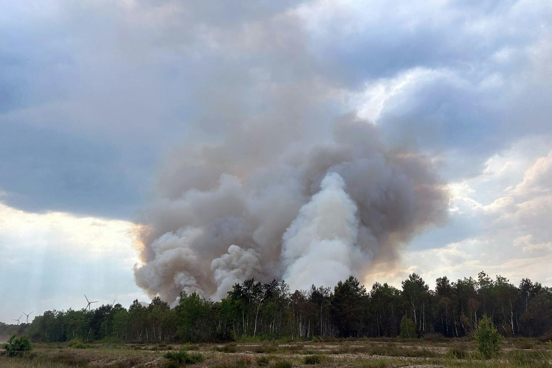 Rauch steigt aus einem Waldstück nahe Jüterbog in die Höhe.