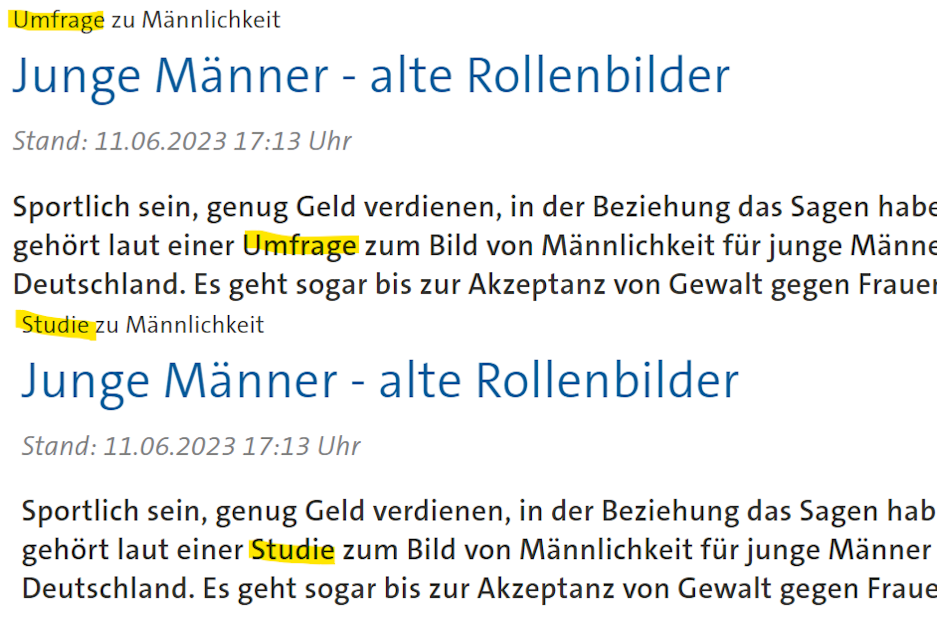 In der „Tagesschau“ wurde eine Umfrage zur Studie gemacht.&nbsp;