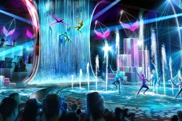 Ein knapp zehn Meter hoher Wasserfall im prächtigen Wassergarten.