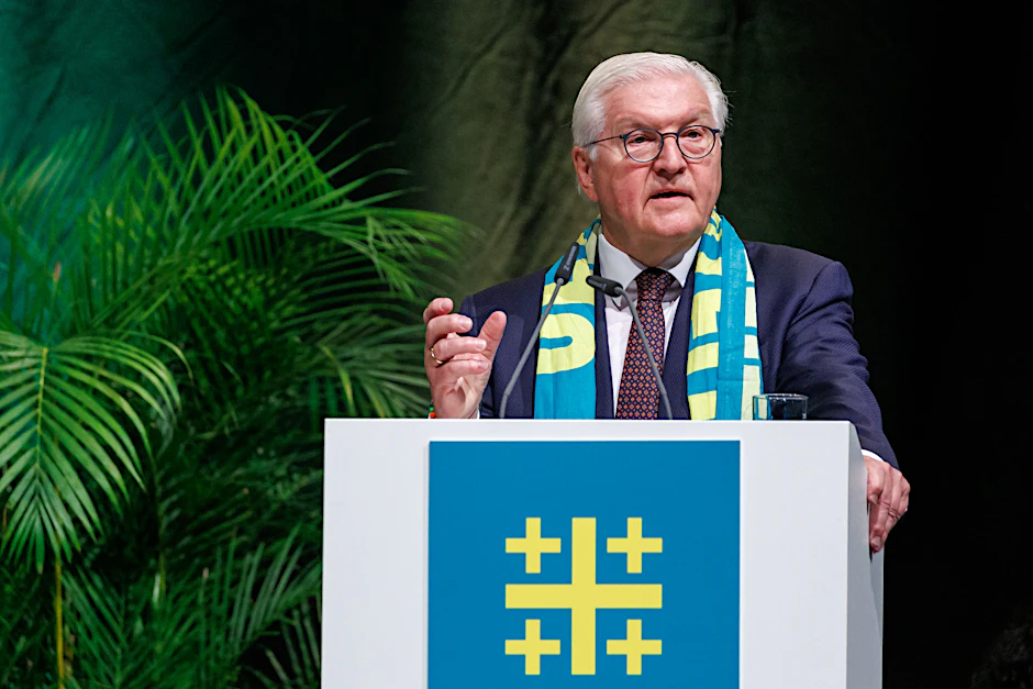 Bundespräsident Frank-Walter Steinmeier hält beim Deutschen Evangelischen Kirchentag eine Rede.