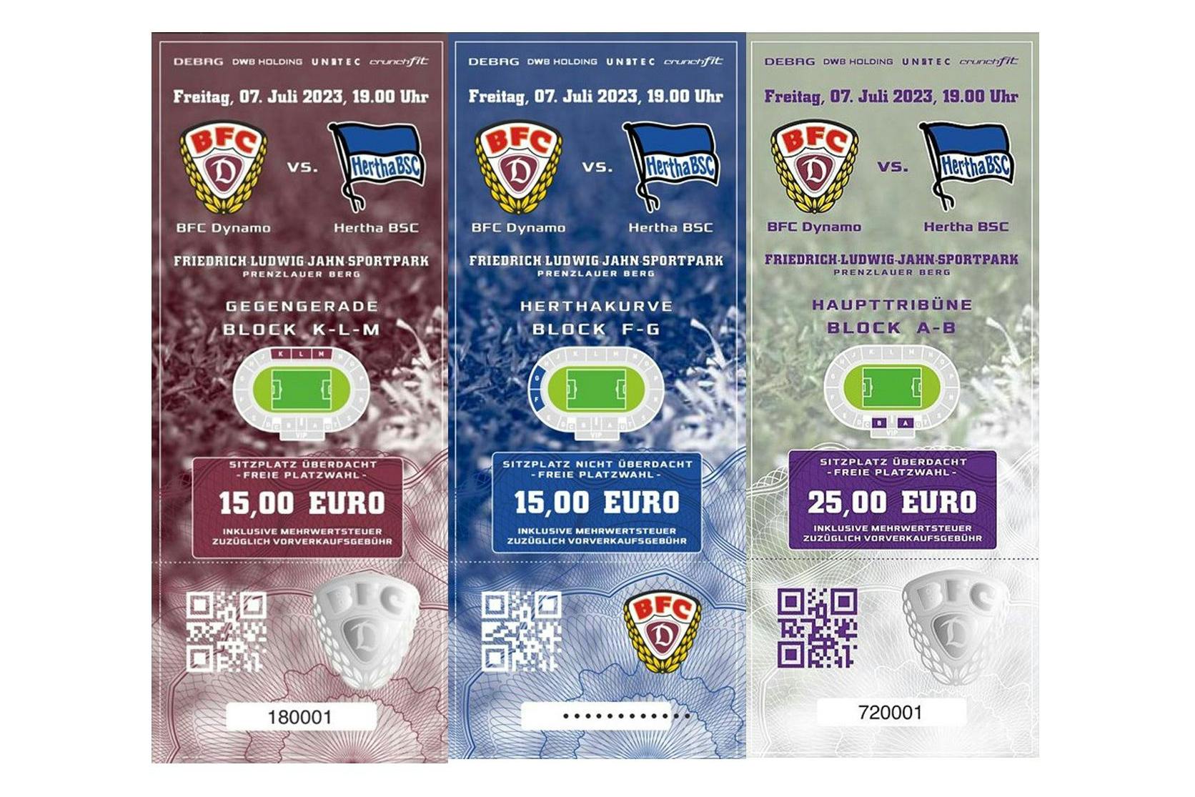 So sehen die Tickets aus für das große Match, die man jetzt im Onlineshop des BFC Dynamo erwerben kann.