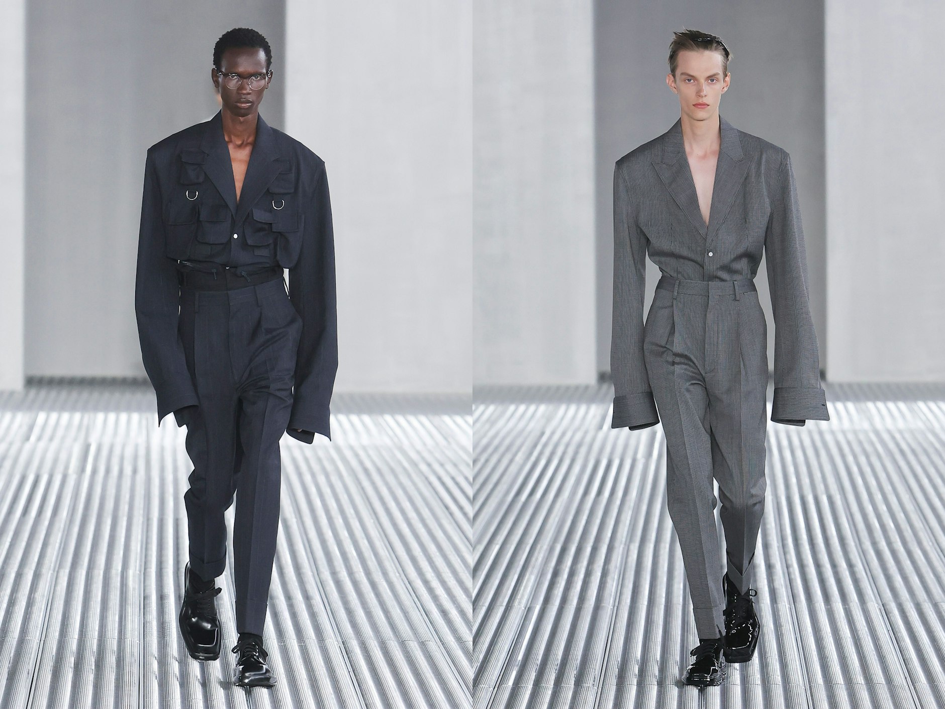 Das Hemd mit tiefem Reverskragen, ein genialer Twist in der Prada-Uniform