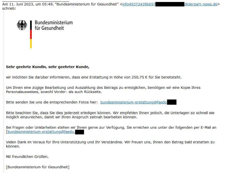 Diese Phishing-Mail im Namen des Gesundheitsministeriums versucht, Identitäten zu stehlen.