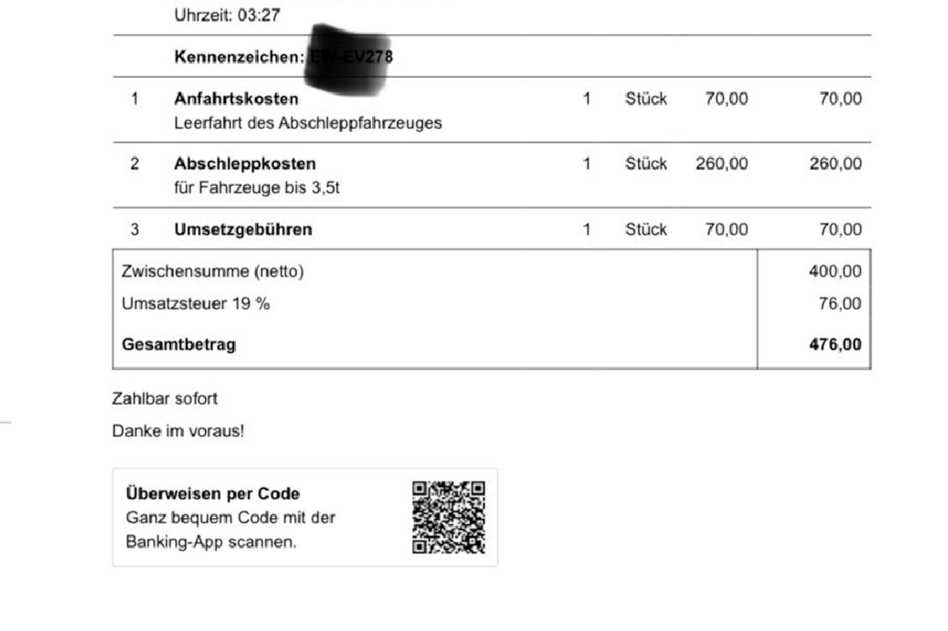 Eine Rechnung, die die Firma verschickte.