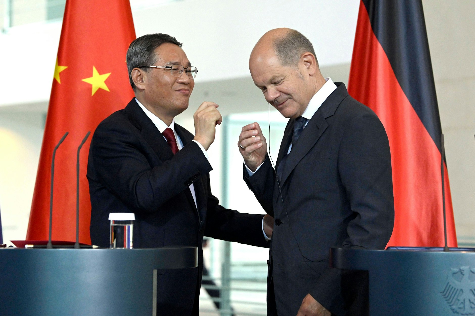 Berlin, 20. Juni 2023: Li Qiang und Olaf Scholz bei der Pressekonferenz zu den 7. Deutsch-Chinesischen Regierungskonsultationen unter dem Titel „Gemeinsam nachhaltig handeln“ im Bundeskanzleramt.