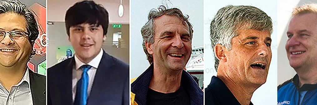 Sie kamen bei dem Unglück ums Leben: Shahzada Dawood, sein Sohn Suleman Dawood, „Titanic“-Experte Paul-Henri Nargeolet, OceanGate-Chef Stockton Rush und Hamish Harding (v.l.).