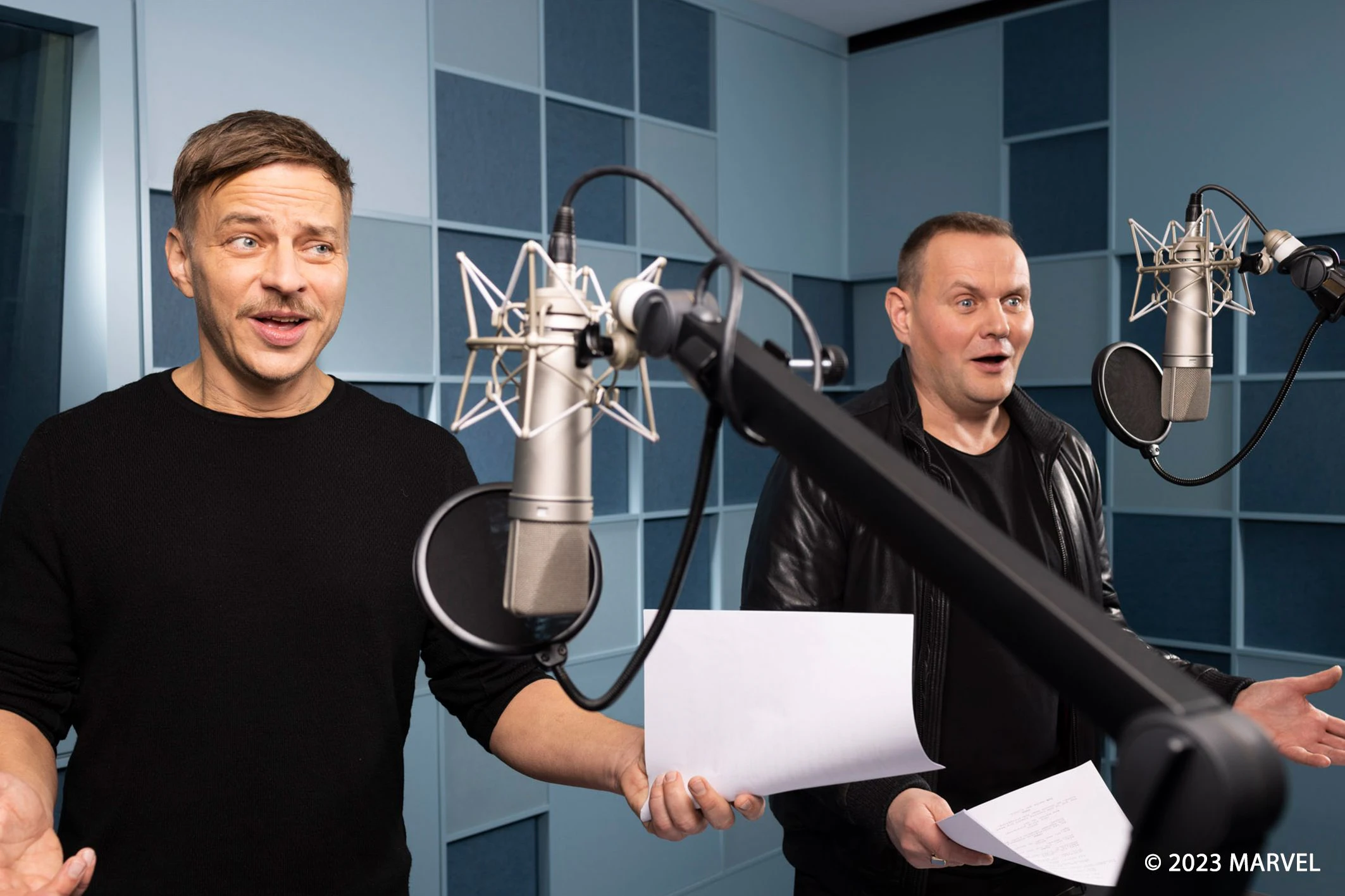 Tom Wlaschiha und Devid Striesow hatten zusammen viel Spaß im Tonstudio.