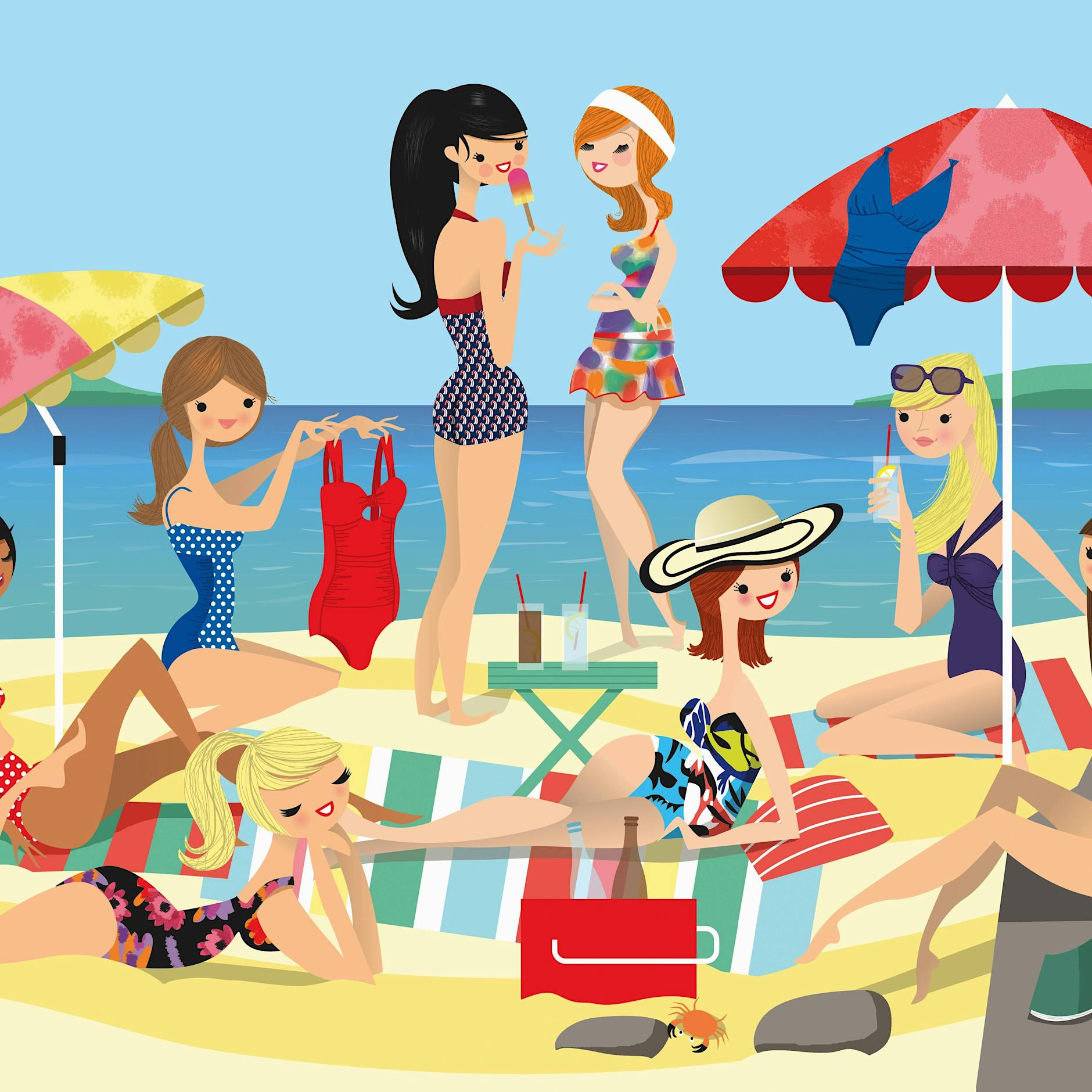 Menschen am Strand: Geh nicht so tief rein! Darf ich Pommes?