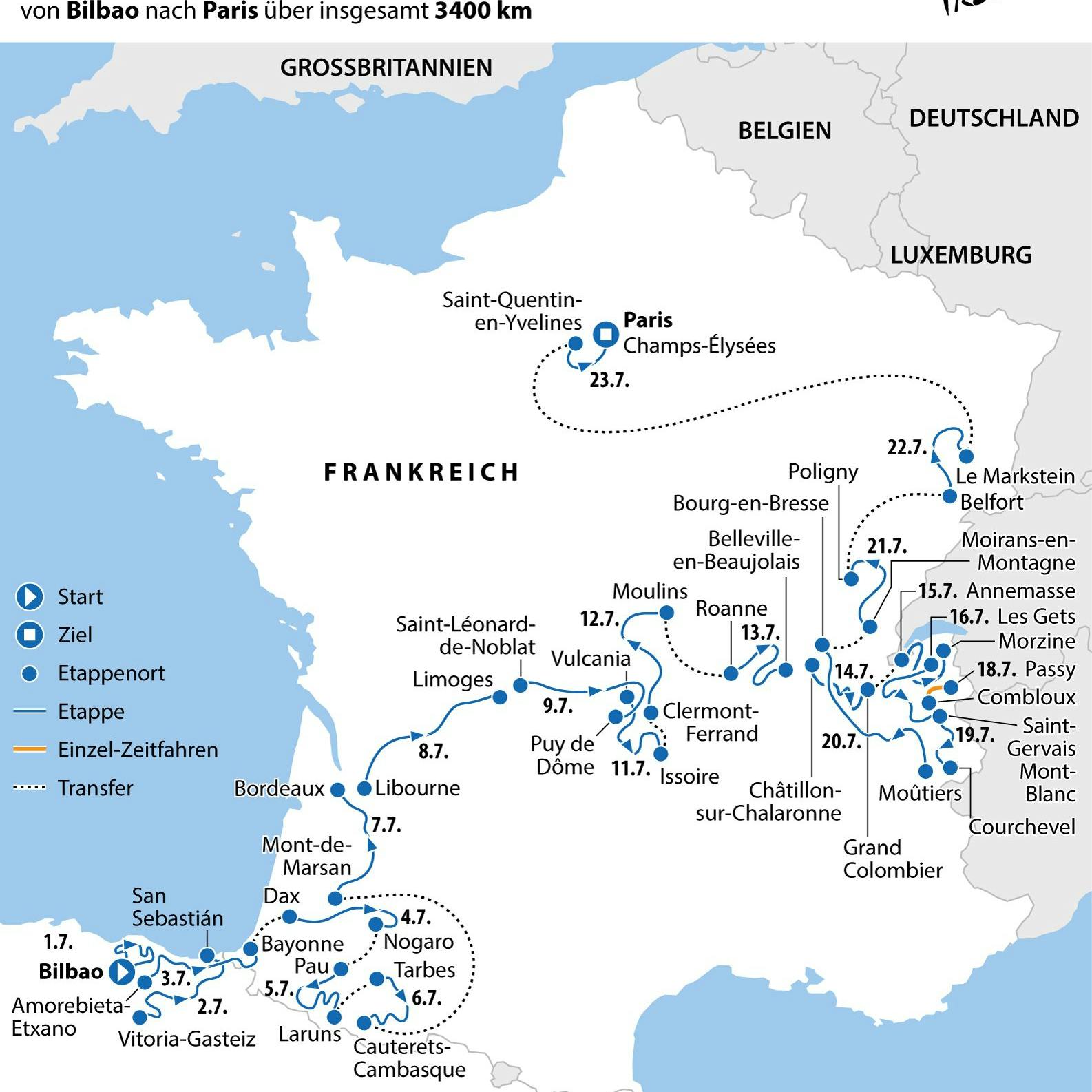 Die Strecke der 110. Tour de France.