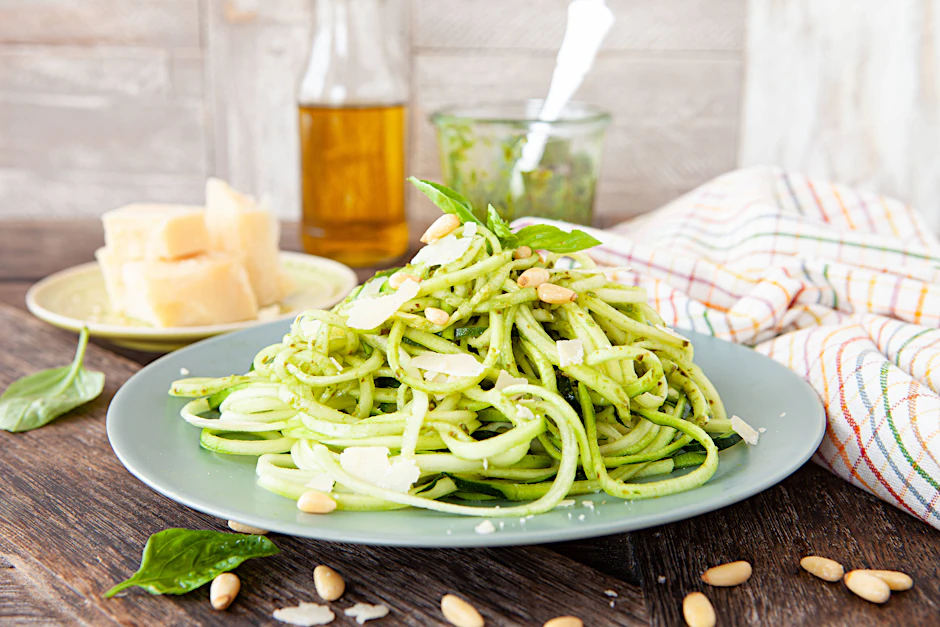 Die Zucchininudeln sind die perfekte Alternative zu normaler Pasta.