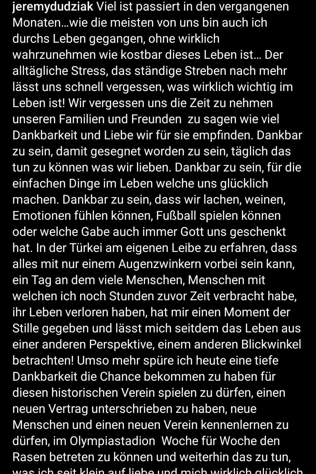Einen langen offenen Brief schrieb Jeremy Dudziak auf Instagram. Beim Lesen bekommt man Gänsehaut.&nbsp;