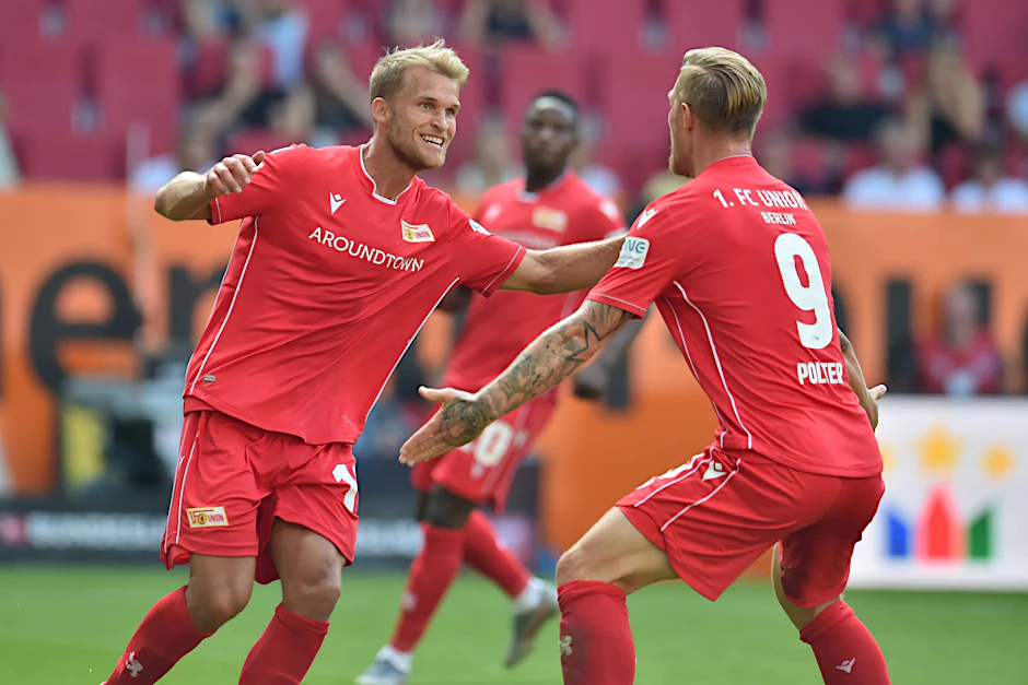 Sebastian Andersson eilt zu Vorlagengeber Sebastian Polter: Der erste Bundesligatreffer des 1. FC Union und das erste Jokertor der Eisernen im Fußball-Oberhaus.