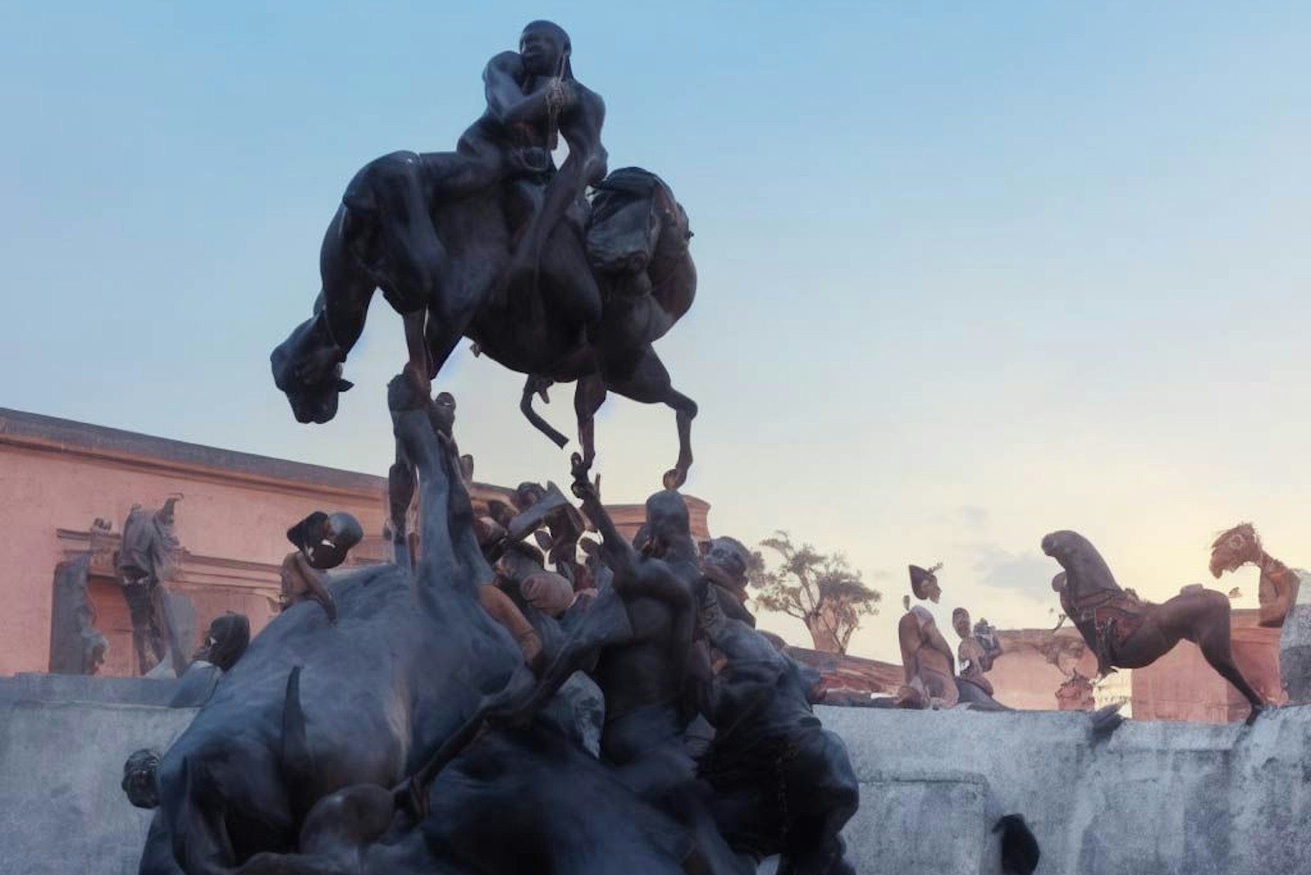 Wer einen QR-Code am Reiterstandbild des Großen Kurfürsten im Ehrenhof von Schloss Charlottenburg scannt, erfährt Augmented Reality: zeitgenössische Intervention des Künstlers Nando Nrumah.